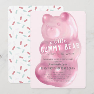 Invitation Baby shower GIrl de l'ours de gomme rose