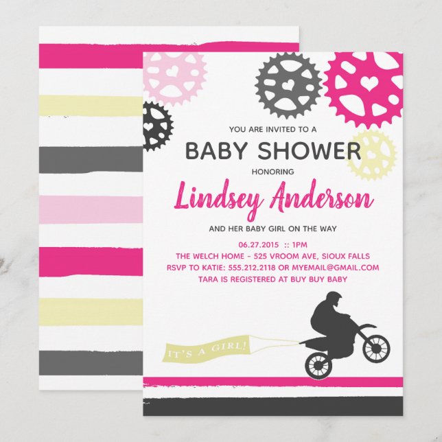 Invitation Baby shower Girl Dirt Bike (Devant / Derrière)