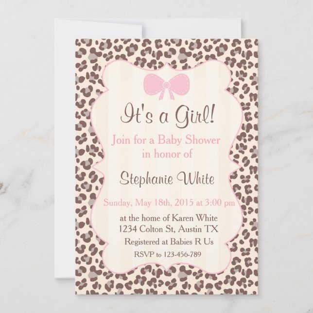 Invitation Baby Shower girl pink leopard (Devant)