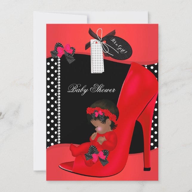 Invitation Baby shower Girl Red Baby Chaussure Pois 2B (Devant)