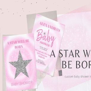 Invitation Baby shower Girl Rose Modern Star Est Né