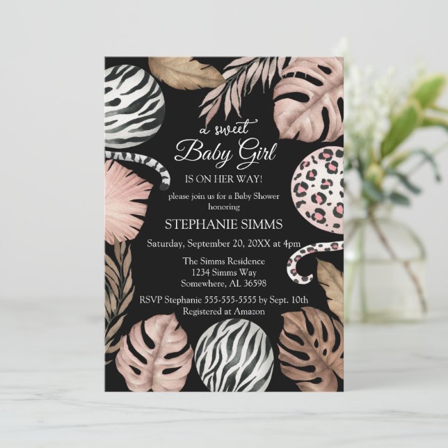 Invitation Baby shower Girl Safari (Debout devant)