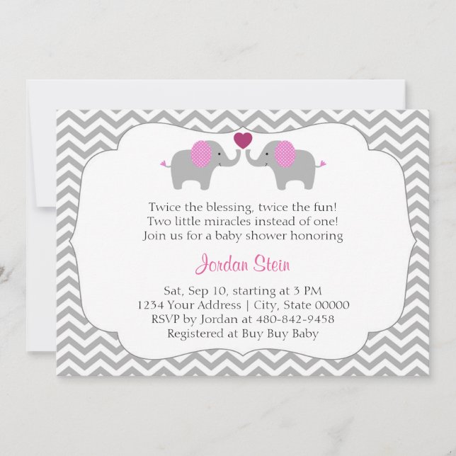 Invitation Baby shower Girl Twins (Devant)