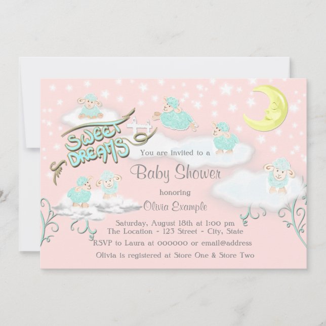 Invitation Baby shower Girls Sweet Dreams (Devant)
