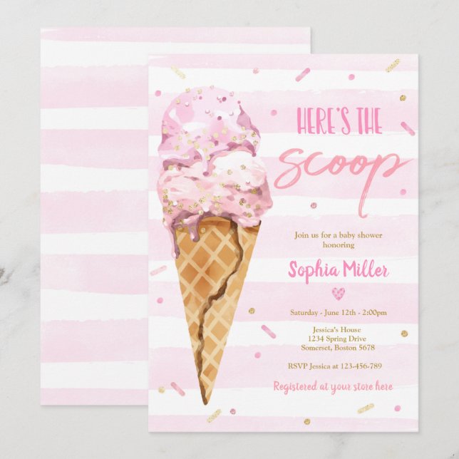 Invitation Baby Shower Glace Voici La Pelle Baby Shower (Devant / Derrière)