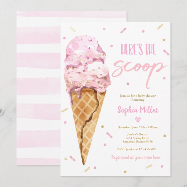 Invitation Baby Shower Glace Voici La Pelle Baby Shower (Devant / Derrière)
