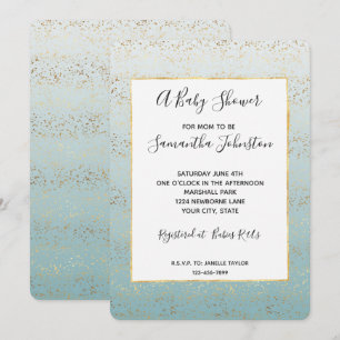 Invitation Baby Shower Glamour Confetti Ombré Aqua Or