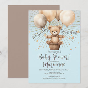 Invitation Baby Shower Glitter Bohème Rustique Ours Bleu