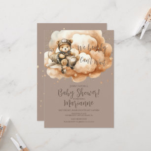 Invitation Baby Shower Glitter Bohème Rustique Ourson Volant