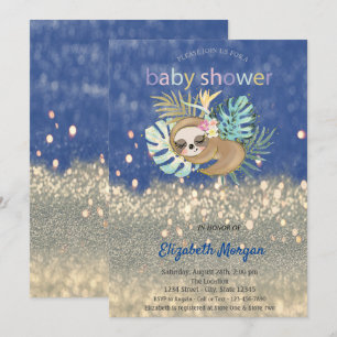 Invitation Baby Shower Glitter Bokeh Paresseux Endormi