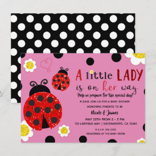 Invitation Baby Shower Glitter Rouge Coccinelle Fl