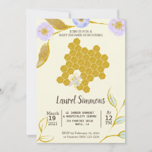 Invitation Baby shower Gold Bee Hive à l'aquarelle tendance e