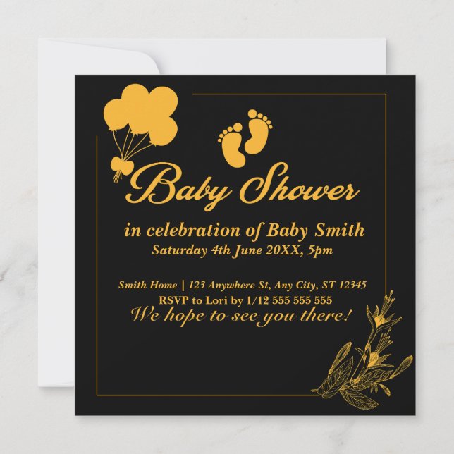 Invitation Baby shower Gold Black Cute (Devant)