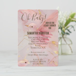 Invitation Baby shower Gold Blush Pink Birds