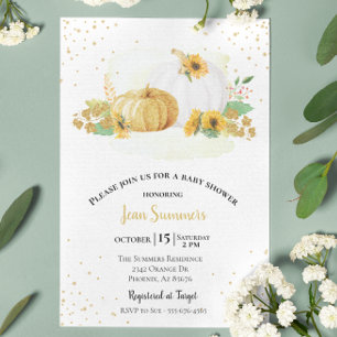 Invitation Baby shower Gold Citrouille tournesol automne auto