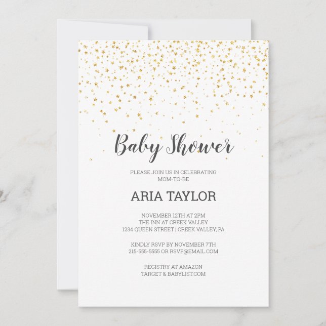 Invitation Baby shower Gold Confetti (Devant)