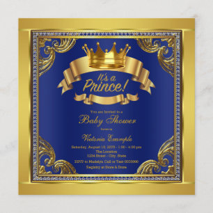 Invitation Baby shower Gold Crown Royal Blue Gold