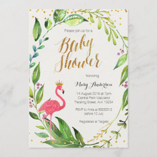 Invitation Baby shower Gold Flamant rose