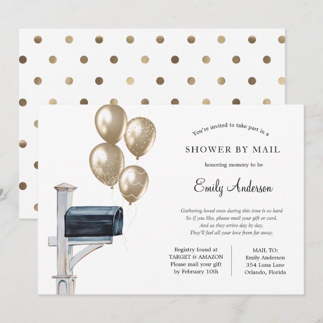 Invitation Baby shower Gold Genre Neutre par courrier (Devant / Derrière)