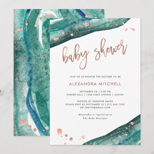 Invitation Baby shower Gold Geode turquoise et Rose Faux (Devant / Derrière)