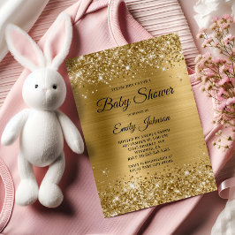 Invitation Baby shower Gold Glittery Foil Script fantaisie