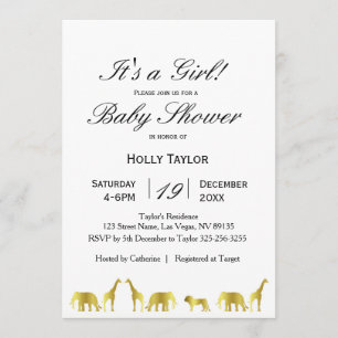 Invitation Baby shower Gold Jungle Animals