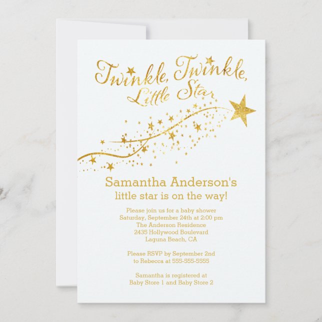 Invitation Baby shower Gold Little Star (Devant)