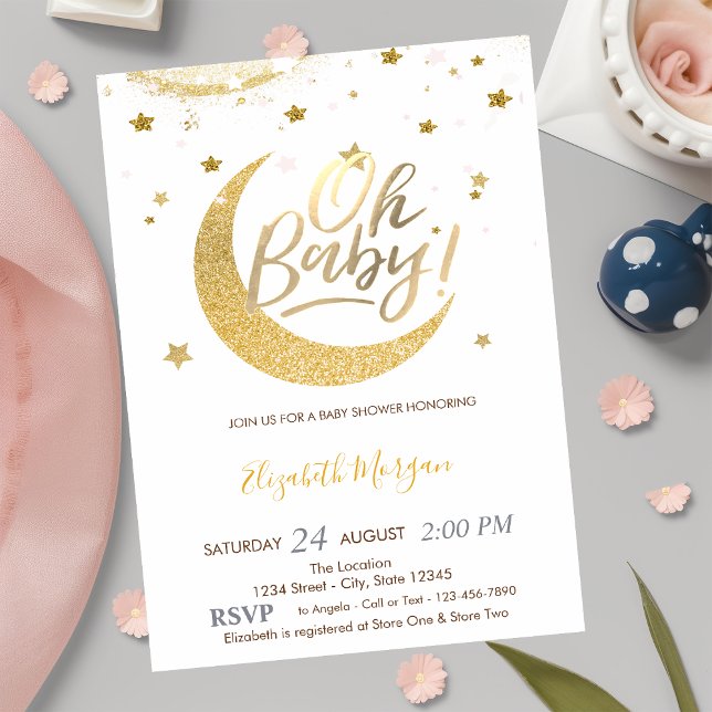 Invitation Baby shower Gold Parties scintillant Moon Stars (Créateur téléchargé)