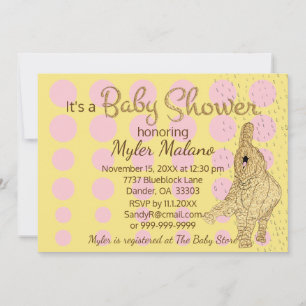 Invitation Baby shower Gold rose bébé éléphant