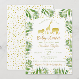 Invitation Baby shower Gold Safari Animaux
