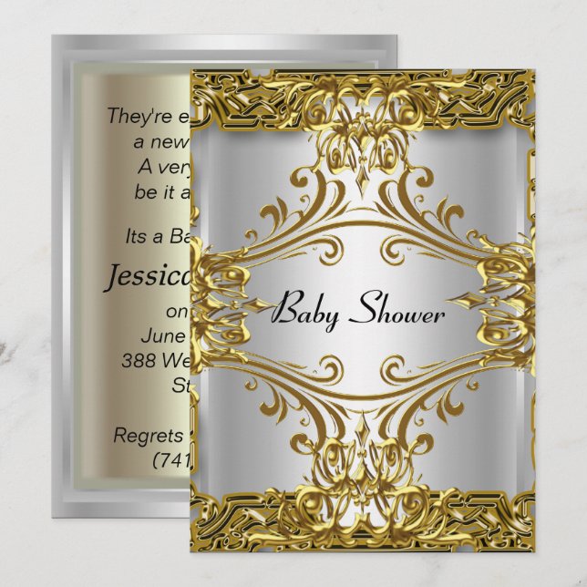 Invitation Baby shower Gold Silver Neutre (Devant / Derrière)