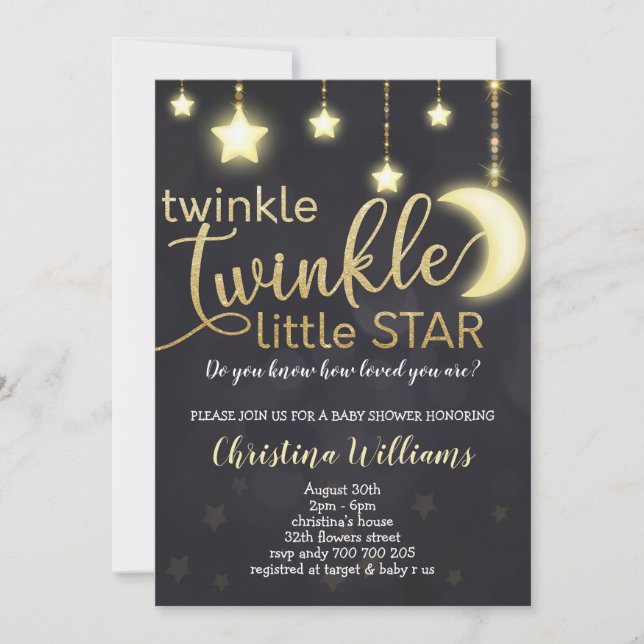Invitation Baby shower Gold Twinkle Little Star (Devant)
