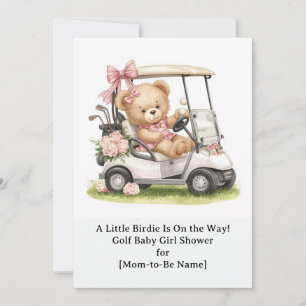 Invitation Baby shower Golf Girl avec un ours en peluche sur 