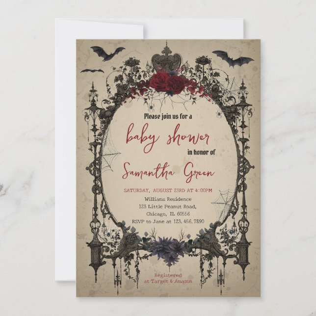 Invitation Baby shower gothique d'Halloween (Devant)
