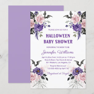 Invitation baby shower gothique fleuri d'halloween