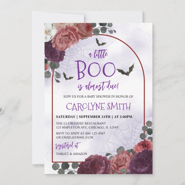Invitation Baby shower gothique Floral Halloween (Devant)