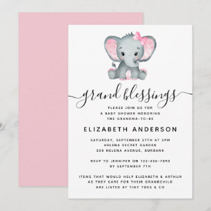 Invitation Baby shower grand-mère d'éléphant rose