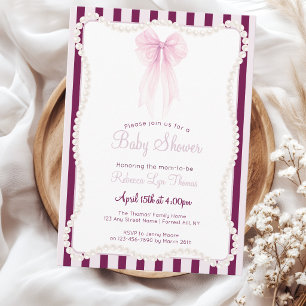 Invitation Baby shower grandmillénial aux perles avec noeud r