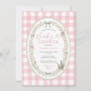 Invitation Baby Shower grandmillennial à carreaux roses