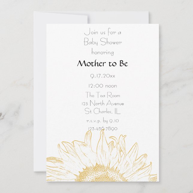 Invitation Baby shower Graphique de tournesol jaune (Devant)