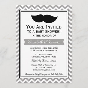 Invitation Baby shower Gray Boy Mustache Chevron