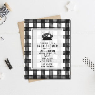 Invitation Baby shower Grey En vichy Night Sky Mountains