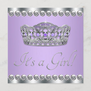Invitation Baby Shower Gris Argent et Violet
