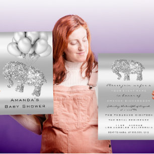 Invitation Baby shower Gris Balloon Elephant Girl Garçon Arge