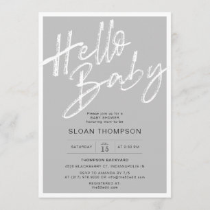 Invitation Baby shower gris de calligraphie brossée moderne