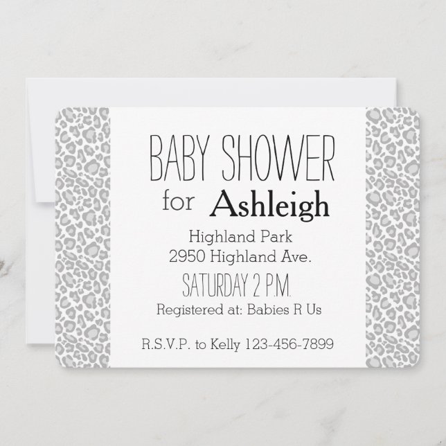 Invitation Baby shower gris d'empreinte de léopard (Devant)