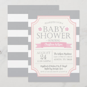 Invitation Baby shower gris et rose
