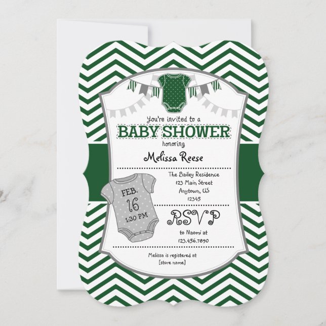 Invitation Baby shower gris foncé Chevron (Devant)