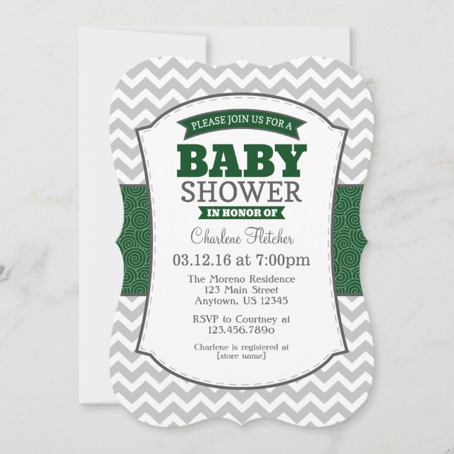 Invitation Baby shower gris foncé Chevron (Devant)