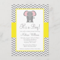 Baby shower gris jaune de l'éléphant Chevron